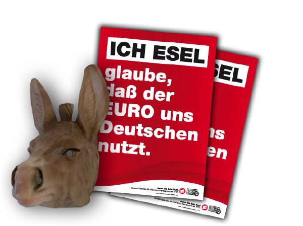 Oslí maska. "Já osel věřím, že euro je nám Němcům k užitku." Oslí maska. "Já osel věřím, že euro je nám Němcům k užitku."