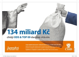 Billboardy ČSSD proti církevním restitucím.