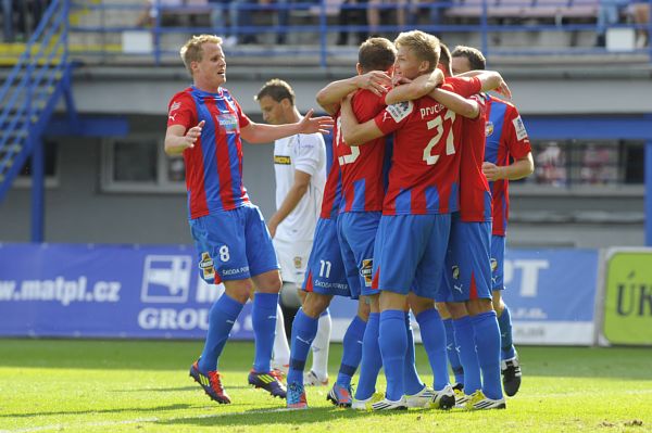 Radost fotbalistů Viktorie Plzeň. Radost fotbalistů Viktorie Plzeň.