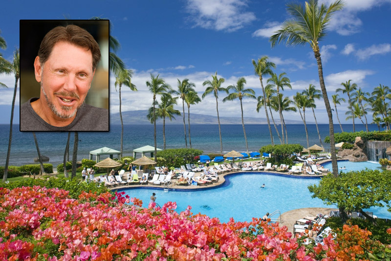 Obchodní magnát Larry Ellison patří mezi nejbohatší lidi USA a patří mu šestý největší ostrov Havaje - Lanai. Je domovem pro tři tisíce lidí a je známý pro svá ananasová pole. Turisté sem jezdí do hotelu Four Seasons, nechybí tu ani golfové hřiště. Ellison koupil ostrov od miliardáře Davida Murdocka s podmínkou, že na jeho severozápadní části postaví větrnou elektrárnu, což se nelíbí ekologům. Kupní cena ostrova je 500 až 600 milionů dolarů. Obchodní magnát Larry Ellison patří mezi nejbohatší lidi USA a patří mu šestý největší ostrov Havaje - Lanai. Je domovem pro tři tisíce lidí a je známý pro svá ananasová pole. Turisté sem jezdí do hotelu Four Seasons, nechybí tu ani golfové hřiště. Ellison koupil ostrov od miliardáře Davida Murdocka s podmínkou, že na jeho severozápadní části postaví větrnou elektrárnu, což se nelíbí ekologům. Kupní cena ostrova je 500 až 600 milionů dolarů.