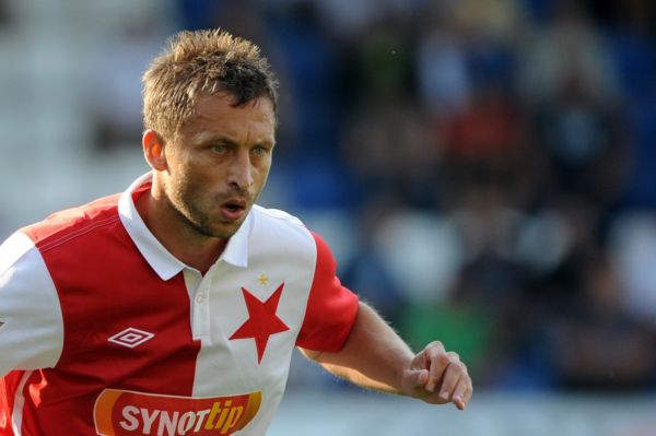 Obránce Slavie David Hubáček. Obránce Slavie David Hubáček.