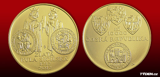 Nová mince v hodnotě deseti tisíc korun. Nová mince v hodnotě deseti tisíc korun.