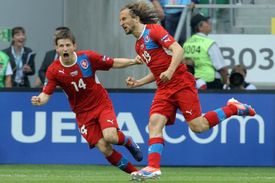 Petr Jiráček oslavuje gól proti Řecku.