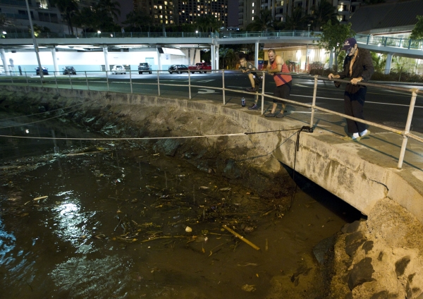 Ala Wai Harbor v Honolulu po řádění tsunami.