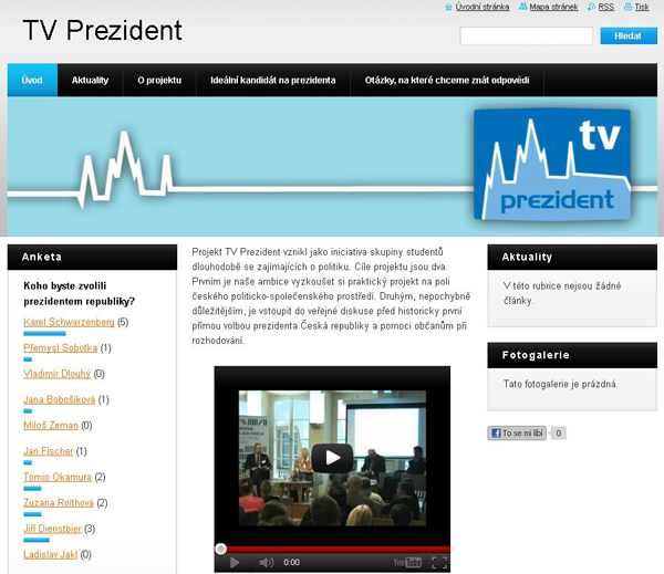 Hlavní strana serveru TV prezident.