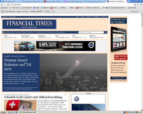 Titulní strana internetových Financial Times Deutschland.