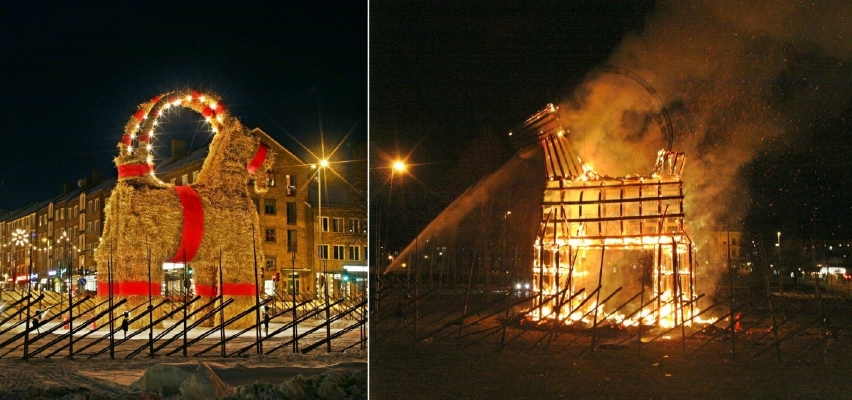 Obyvatelé švédského města Gävle vytvoří každý rok kozu ze slámy. Většinou jim shoří.