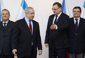 Ehud Barak (vlevo), Benjamin Netanjahu, Petr Nečas a Alexand Vondra (vpravo).