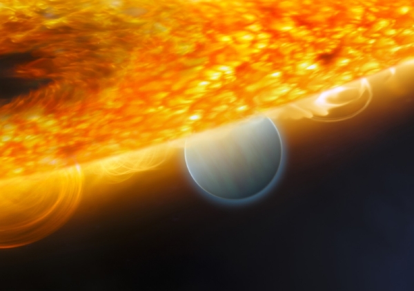 Umělecké ztvárnění exoplanety a její mateřské hvězdy.