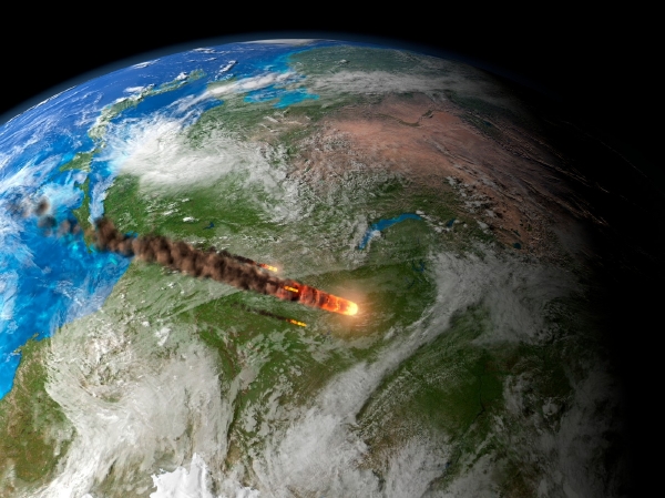 Vstup tunguzského meteoritu do atmosféry v představě umělce. Vstup tunguzského meteoritu do atmosféry v představě umělce.