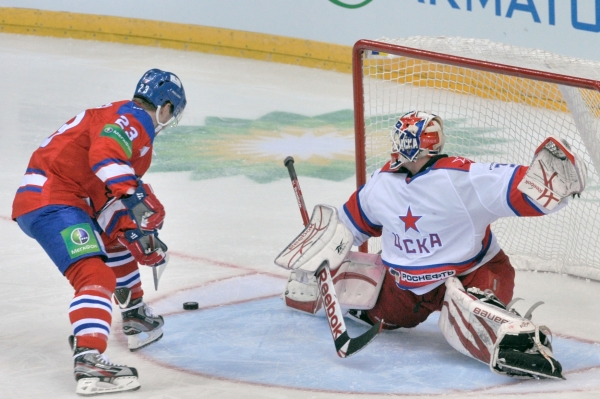 Momentka z utkání pražského Lva s CSKA Moskva.