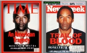 O. J. Simpson na obálce Time, kde ho záměrně ztmavili a neupravené foto v magazínu Newsweek.