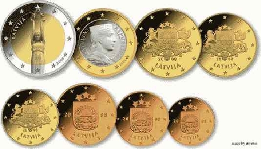Návrhy lotyšských euromincí.