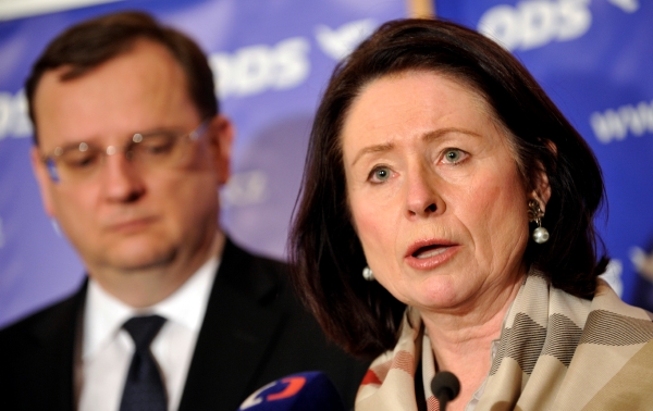 Místopředsedkyně ODS Miroslava Němcová a šéf strany Petr Nečas. 