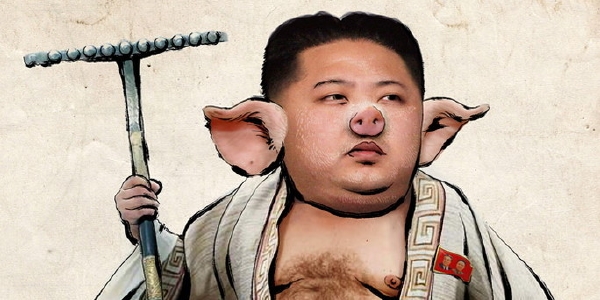 Kim Čong-un na karikatuře jako prase. 