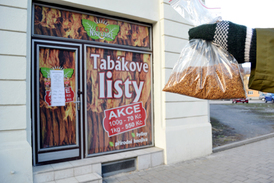 Takto vypadají prodejny nové obchodní sítě, která v Česku prodává tabákové liisty. Tabák na snímku byl nařezán uvnitř prodejny, což je nelegální.