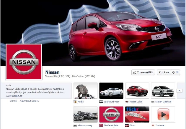 Facebookový profil automobilky Nissan se chlubí téměř šesti miliony příznivců.