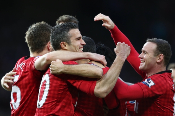Euforie fotbalistů Manchesteru United. Euforie fotbalistů Manchesteru United.
