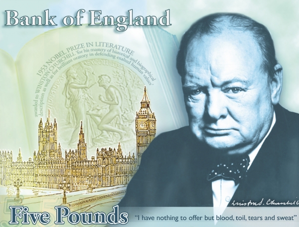 Na bankovce se objeví Winston Churchill i se svým slavným citátem.