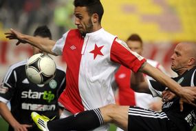 Příbramský obránce Lukáš Pleško (vpravo) a útočník Slavie Jan Vošahlík.
