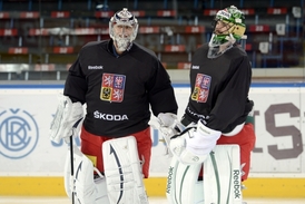 Český gólmanský tandem Ondřej Pavelec a Alexander Salák.