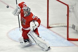 Ondřej Pavelec se v utkání proti Slovinsku hodně zapotil.
