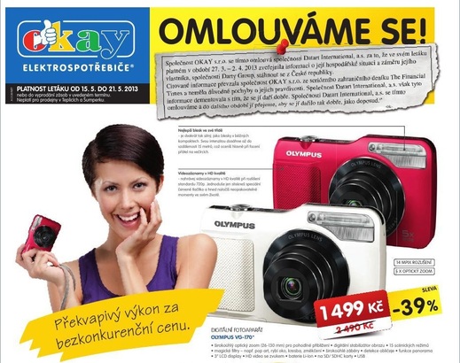Leták Okay Elektrospotřebiče napadal konkurenční Datart.
