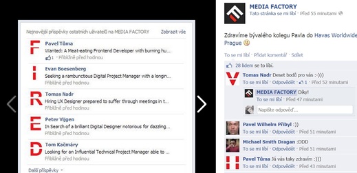 Reakce na Facebooku od agentury Mediafactory.