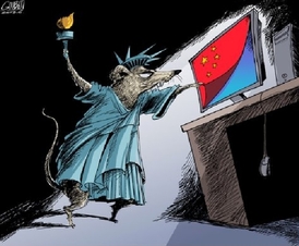 Karikatura komentáře agentury Sin-chua.