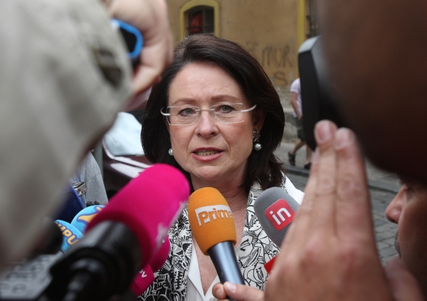 Miroslava Němcová obklopená novináři. Miroslava Němcová obklopená novináři.