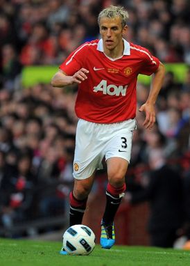 Phil Neville v dresu Manchesteru United.