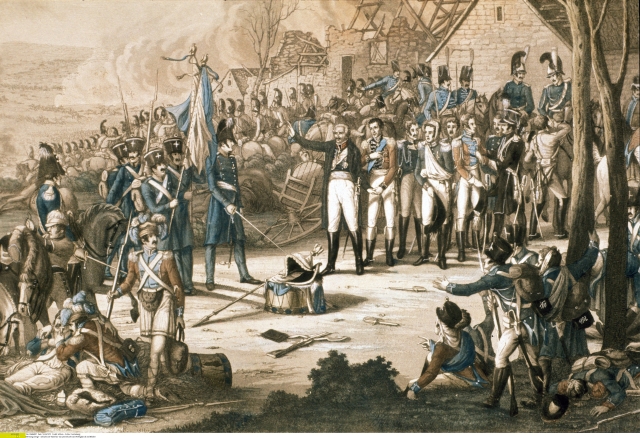 Vévoda z Wellingtonu a maršál von Blücher po bitvě u Waterloo.