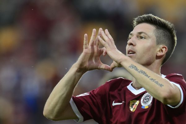 Přípravné fotbalové utkání AC Sparta Praha - Bohemians Praha 1905, 11. července v Praze. Záložník Sparty Tomáš Přikryl se raduje z gólu.