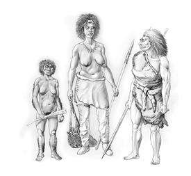 Srovnání příslušníků našeho rodu z leva do prava: člověk floreský, kromaňonec a neandertálec.