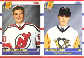 Martin Brodeur (vlevo) a Jaromír Jágr v době draftu v roce 1990.