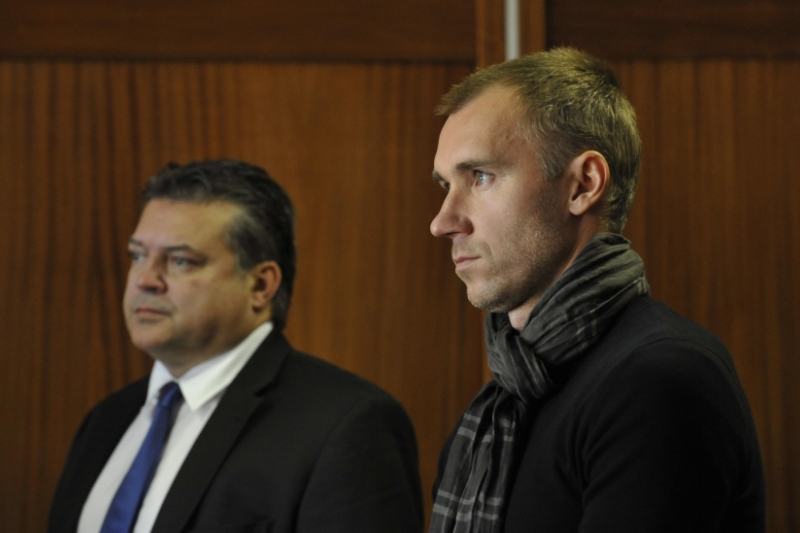Karel Kapr (vlevo) a gólman Petr Drobisz u soudu v Olomouci.