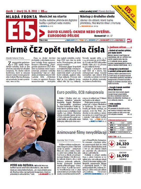 Deník E15 zvýšil náklad.