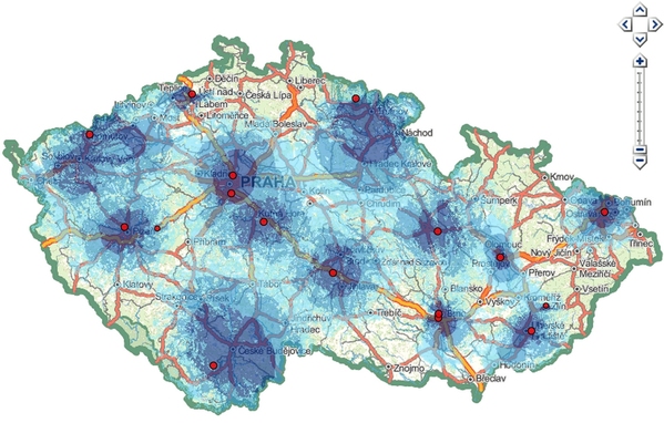 Mapa pokrytí signálem nových kanálů Déčko a art měřená metodou podle vyhlášky.