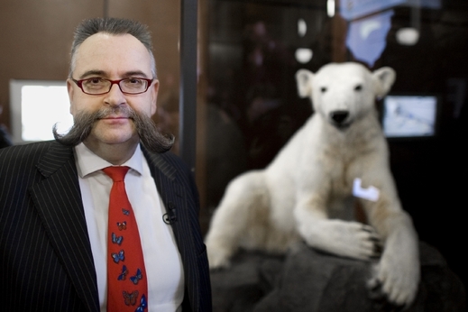 Johannes Vogel, ředitel berlínského Muzea přírodní historie, s vycpaninou Knuta. Originální je ale jen kožešina.