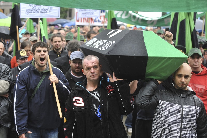 Snímek z úterního protestu horníků.