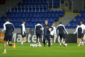 Trénink Manchesteru City před utkáním v Plzni.