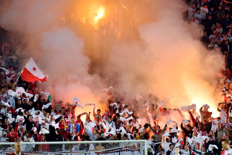Fanoušci Slavie na sobotním derby pražských "S".