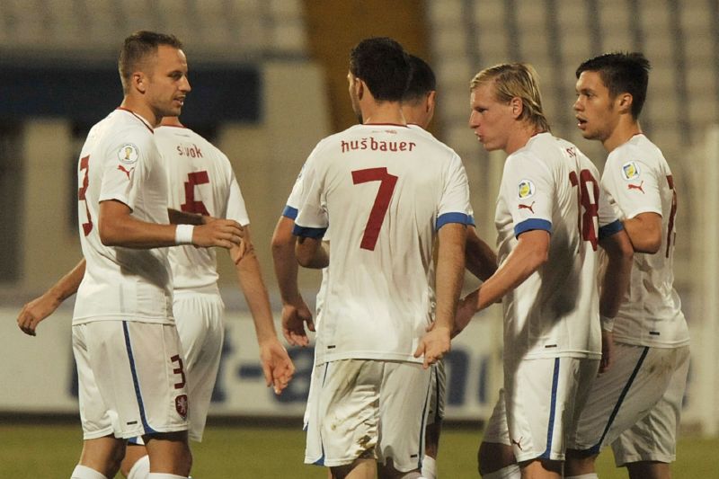Národní tým po úspěšném vystoupení proti Maltě v kvalifikaci na světový šampionát.