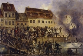 Při vyhození mostu Elsterbrücke zahynuly stovky Napoleonových vojáků.