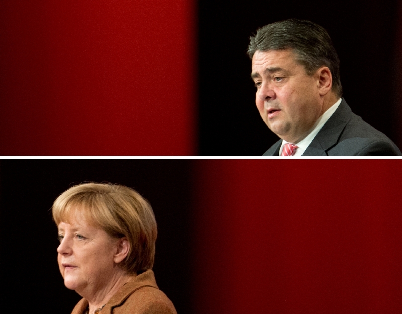 Političtí blíženci? Generální tajemník SPD a Gabriel a kancléřka Merkelová (CDU).