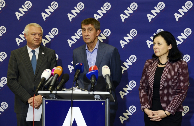 Zleva Jaroslav Faltýnek, předseda Andrej Babiš a Věra Jourová.