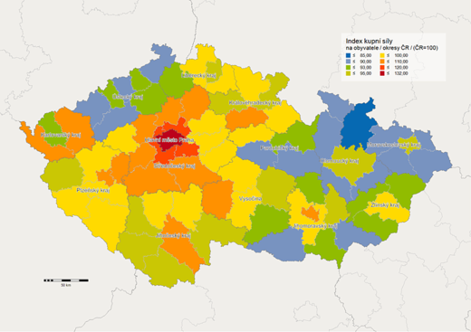 Index kupní síly ČR, zdroj GfK.