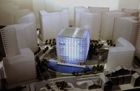 Tak bude vypadat nové centrum diplomatů USA v Londýně (model).