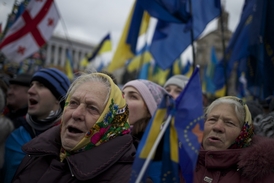 Ukrajinští demonstranti obsadili okolí vládních budov.