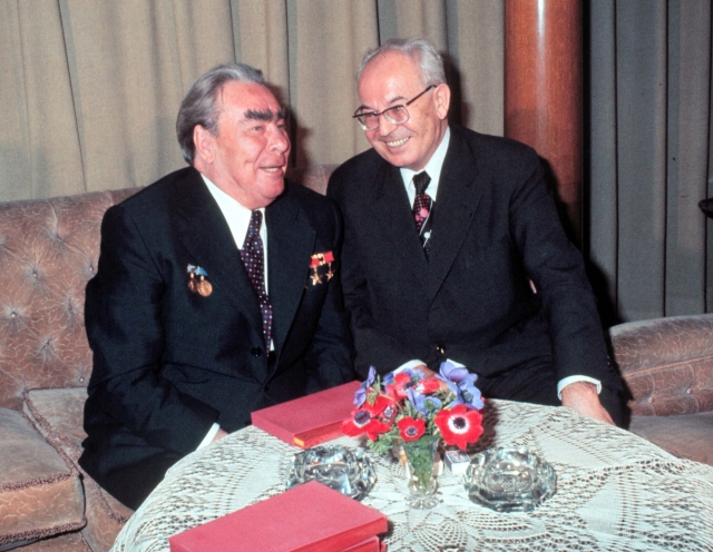 Leonid Brežněv s Gustávem Husákem v roce 1978.